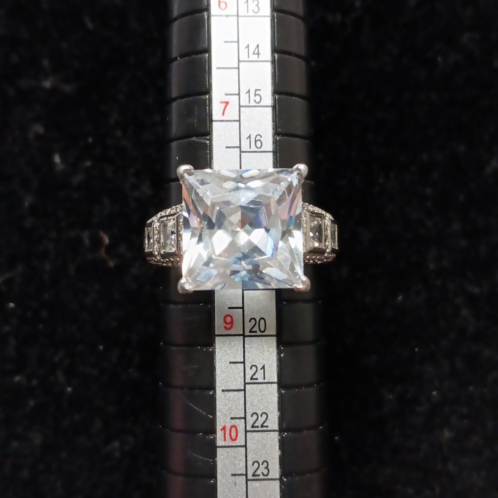 Lustro Stella Finest CZ Ring in Platinum Over Sterling Silver 14.85 ctw Size 8